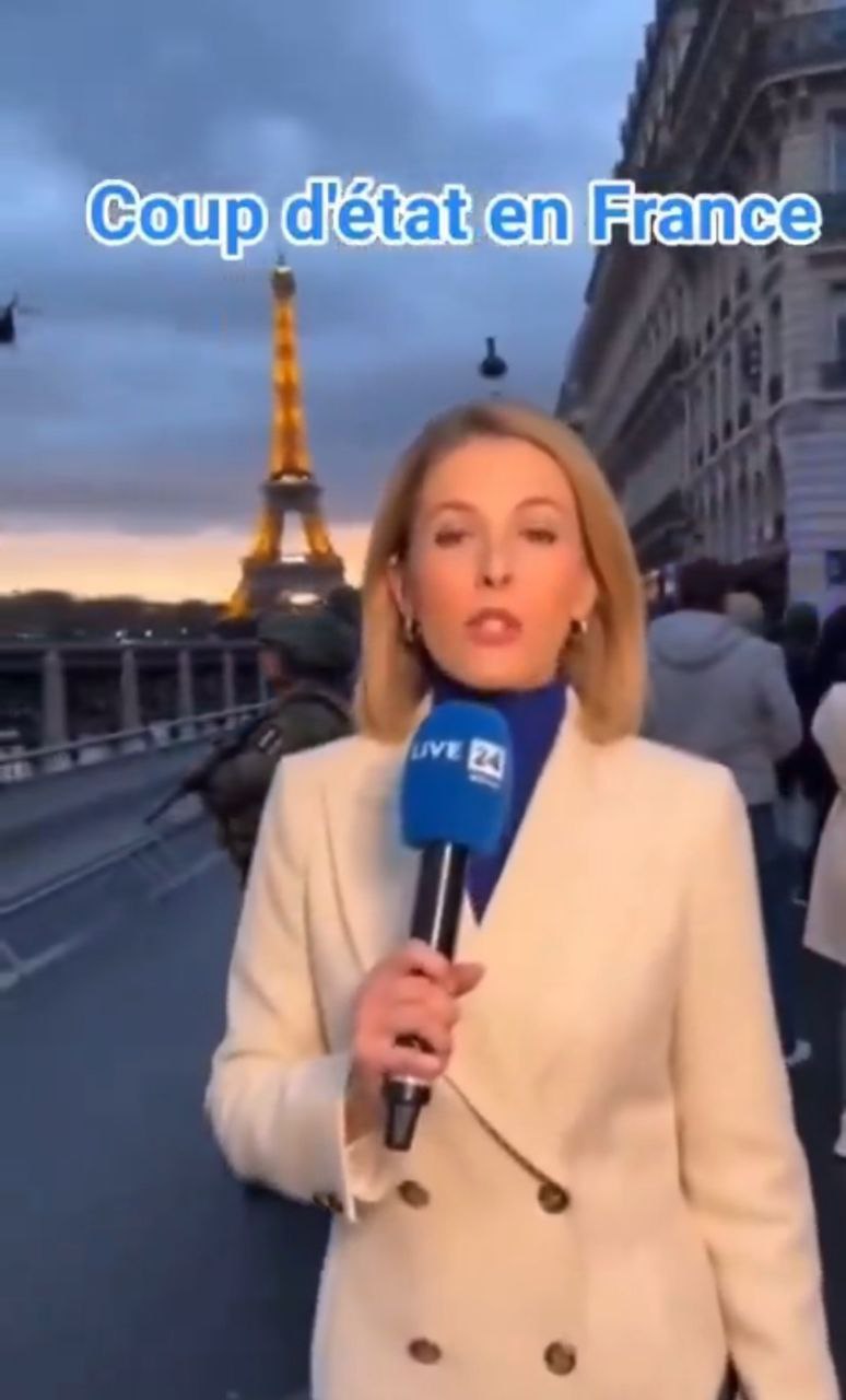 "ГОСПЕРЕВОРОТ ВО ФРАНЦИИ" ! Дипфейк в виде экстренной новости по телеканалу "France 24" о свержении президента Макрона и "госперевороте под руководством полковника, личность которого остается неизвестной"